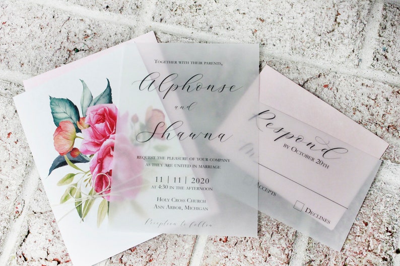 Vellum wedding invitation pink Blush PInk floral wedding Etsy