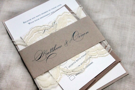 Invitaciones de boda de encaje vintage rústico con tarjetas y sobres, 1  juego de tarjetas de invitación de boda elegante muestra