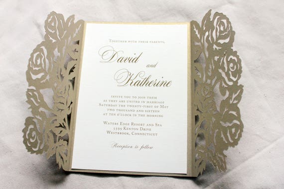 S922, Gold Color, Shimmery Finish Paper, Scroll Invitations