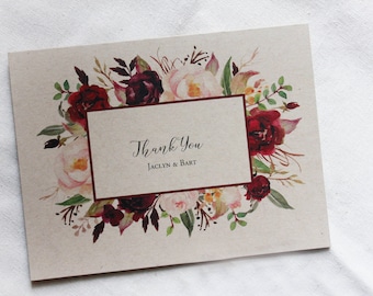 Rustieke bruiloft bedankkaarten, bloemen notitiekaart set, gepersonaliseerd briefpapier, gepersonaliseerde kaart set van 70 w retour adres afdrukken