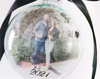 Round Glass Ornament with Picture, Annual Family Ornament, Family Photo Christmas Ornaments, 2021 keepsake ornament with picture