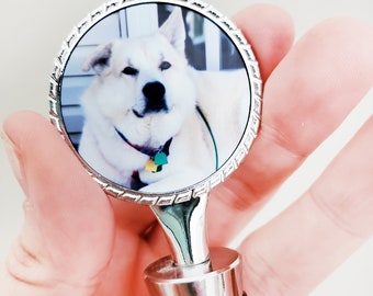 Dog mom wine stopper, picture wine stop, photo gifts, housewarming keepsake, puppy present, photo keepsake for wine, wine stoppers with pic