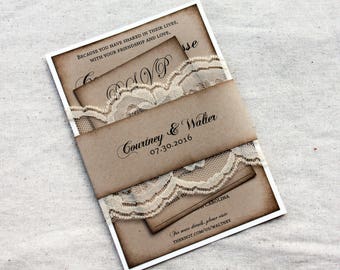 Rustic Wedding Invitations with Lace Wrap