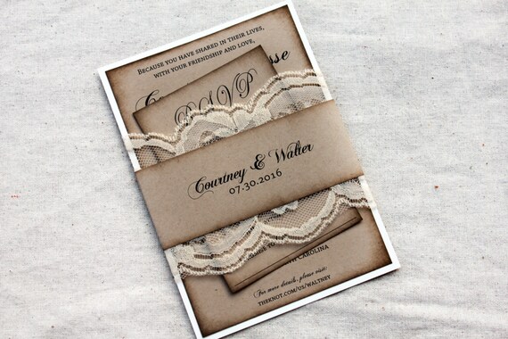 Ivory Lace Rustic Wedding Invitations Aged Wedding Etsy