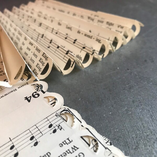 25 Rosette Hymnal Pages; Trimmed and Scored with XL Rosette Die; Vintage Hymnal