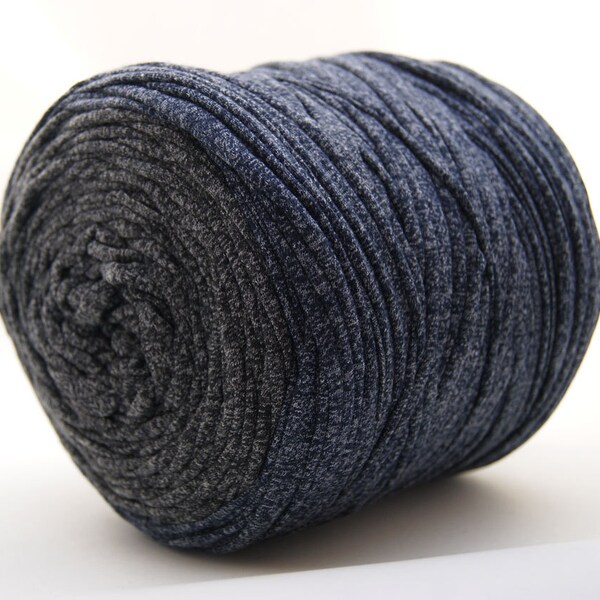 Tshirt yarn Black Blue Melange, trapillo, fabric yarn, jersey yarn, recycled cotton yarn, zpagetti yarn, spaghetti yarn