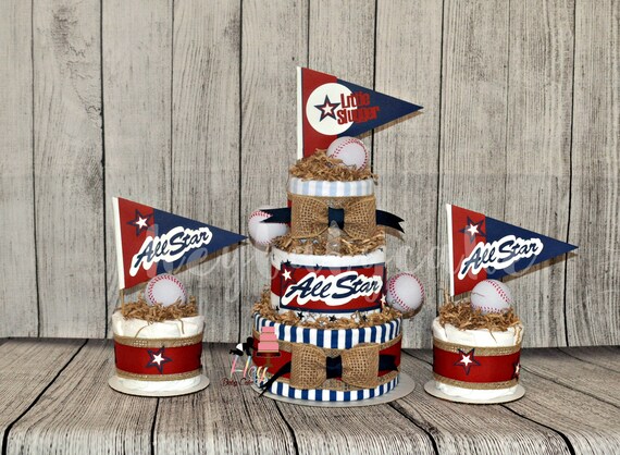 Baseball Shower Decorations Baseball Diaper Cake Baseball Etsy