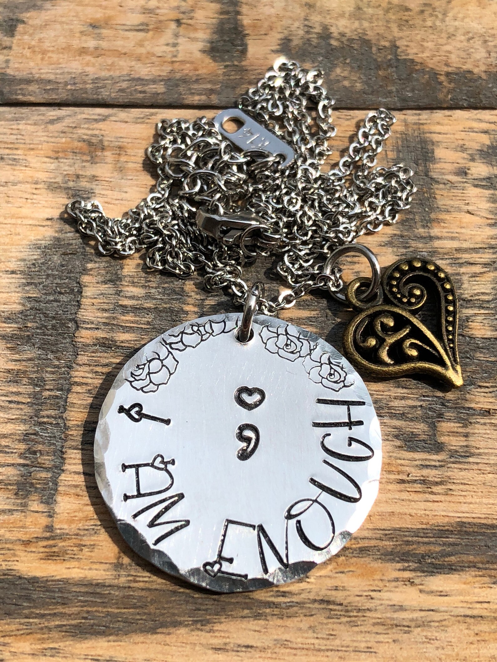 I am enough jewelry Semicolon jewelryInspirational Etsy