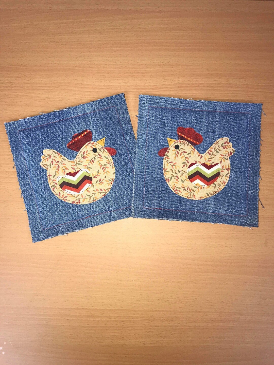 Fall Chicken Denim Pot Holder Set Etsy