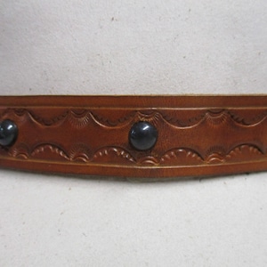 Hand Tooled Leather Hat Band with Black Dome Spots.