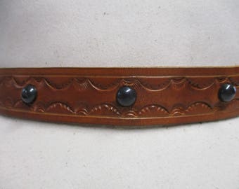 Hand Tooled Leather Hat Band with Black Dome Spots.