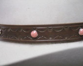 Hand Tooled Leather Hat Band with Coral Dome Spots.