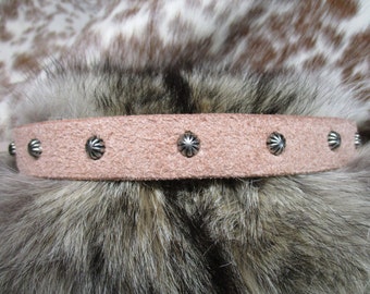 Rough out Leather Hatband with Antique Silver Umbrella Spots.