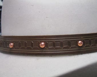 Hand Tooled Leather Hatband with Copper Spots.