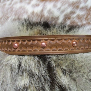 Hand Tooled Leather Hat Band with Copper Plated Dome Spots.