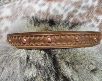 Hand Tooled Leather Hat Band with Copper Plated Dome Spots.