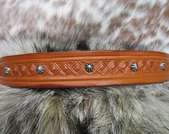 Hand Tooled Cowboy Hatband with Etched Dome Spots.