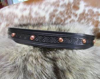 Hand Tooled Leather Hat Band with Copper Dome Spots.