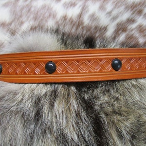 Hand Tooled Leather Hatband with Black Chrome Spots.