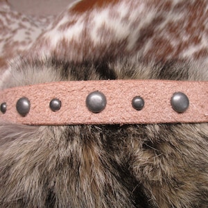 Rough out Leather Hatband with Antique Silver Dome Spots.