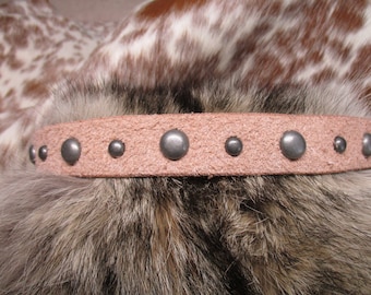 Rough out Leather Hatband with Antique Silver Dome Spots.