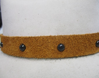 Natural Rough out Leather Hatband with Black Chrome Dome Spots.