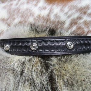 Tooled Leather Hat Band with Nickel Plated Rope Edge Spots.