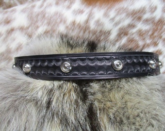 Tooled Leather Hat Band with Nickel Plated Rope Edge Spots.