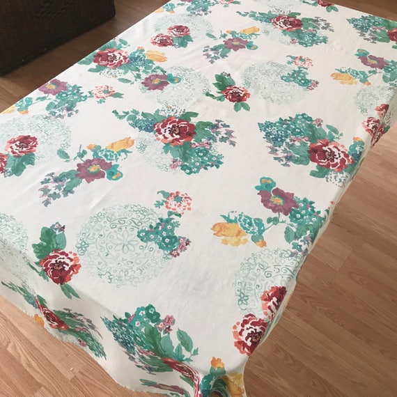 Vintage Tablelcoth Cotton Blend Flowered Print Tablecloth Etsy