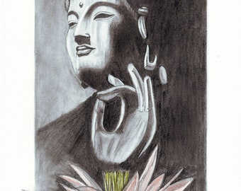 Lord Buddha with Lotus Flower drawing