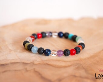 Chakra healing bracelet with mixed gemstones, black lava and mystic aura quartz, Yoga Jewelry, Chakra Jewelry, Healing Jewelry