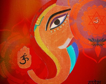 Red Ganesha, Ganesha's Blessing, Remover of Obstacles, Yoga Art, Spiritual Art