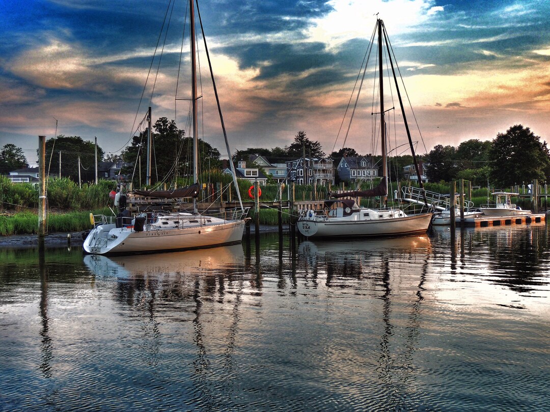 Sailboats on Lewes Canal, Lewes, DE. Sailboats, Wall Art, Ocean, Sunset