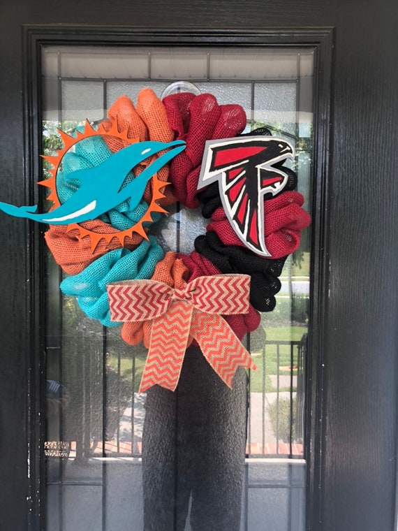 Burlap Wreath Football House Divided Miami Dolphins Wreath Etsy