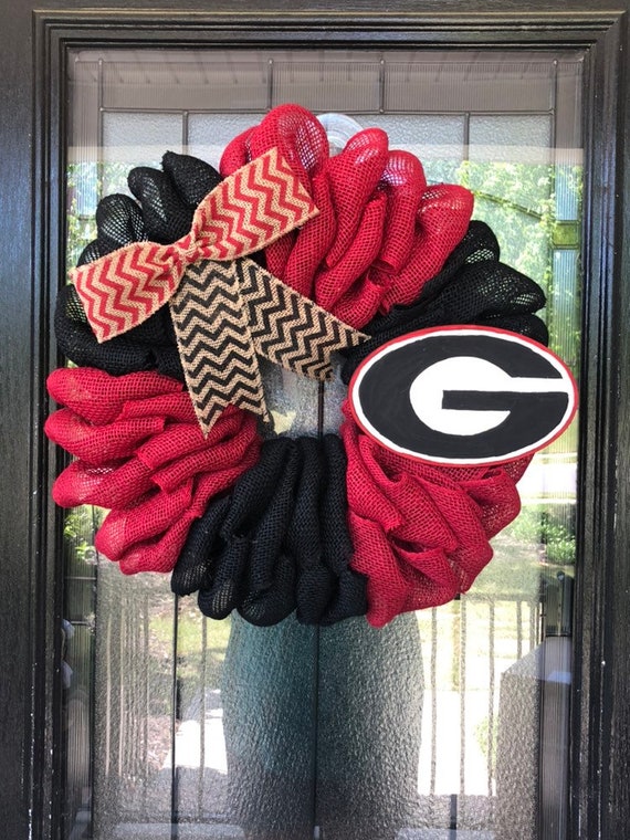 red and white; UGA Wreath Can be personalized University of Georgia Wreath University Wreath Burlap Wreath black College Wreath