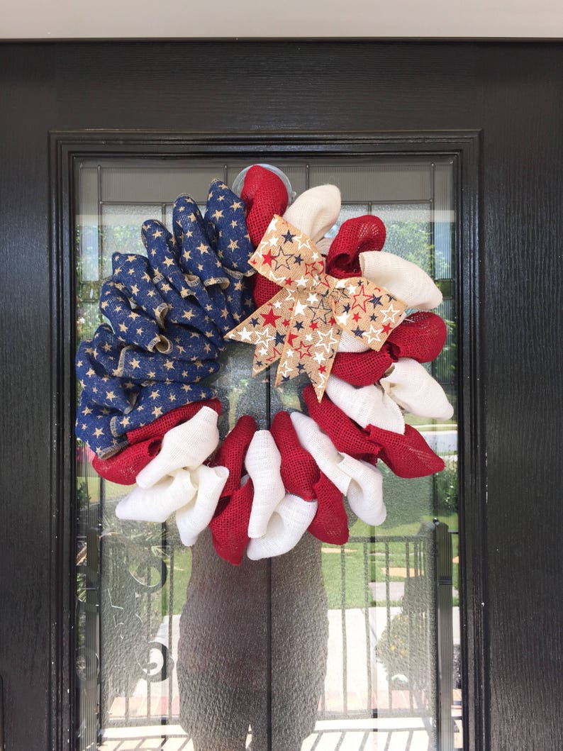 Everyday Wreath red white and blue burlap patriotic wreath American Flag wreath Burlap Wreath