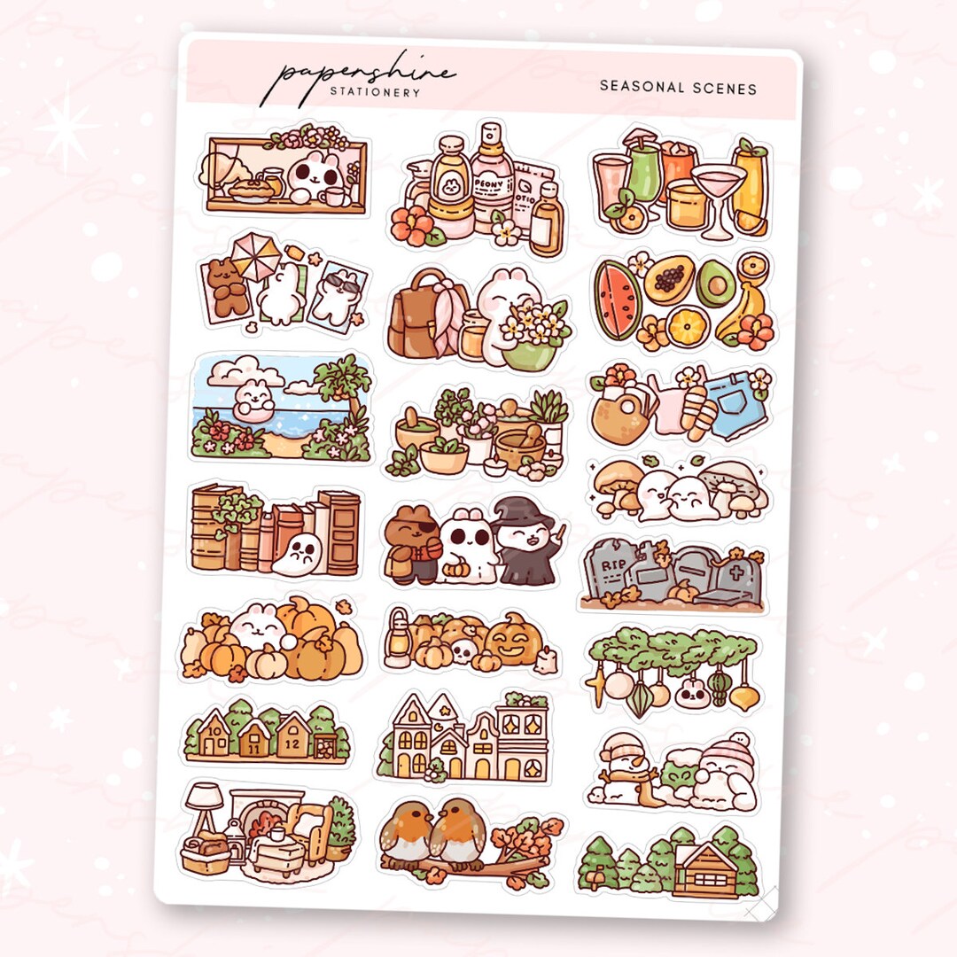 Seasonal Scenes Sampler Stickers Unique Cute Hand Drawn Journaling and ...
