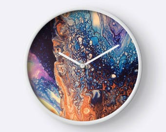 Blue Fluid Painting Clock (Wall Clock, art, Unique Wall Clock, Paint, Acrylic, Abstract, Fluid Painting, Wall Art clock, Home Decor)