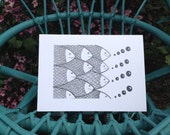 Pen & Ink Zentangle-inspired Blank Greeting Card, Go Fish