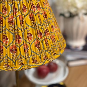 Hand-block printed, Handmade Lampshade- Mustard Yellow