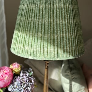 Handwoven Tea Green Lampshade, Handmade printed pleated Lampshade. *pre order*