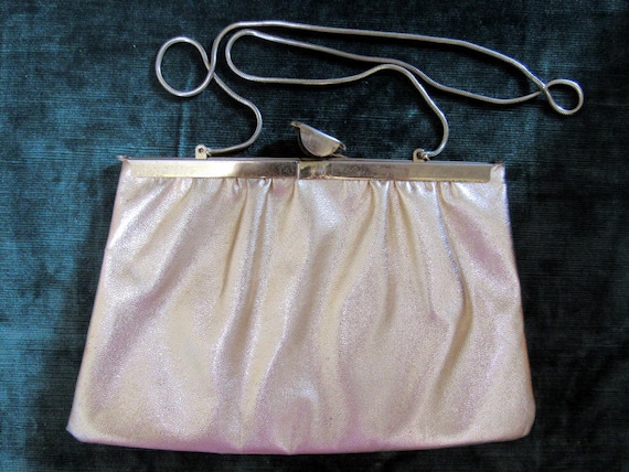 1960s Gold Lame Leather Evening Shoulder Bag/Clut… - image 1