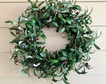 Olive Wreath, Minimalist Everyday Wreath, Year Round Greenery Wreath, Farmhouse Front Door Decor, Housewarming Gift