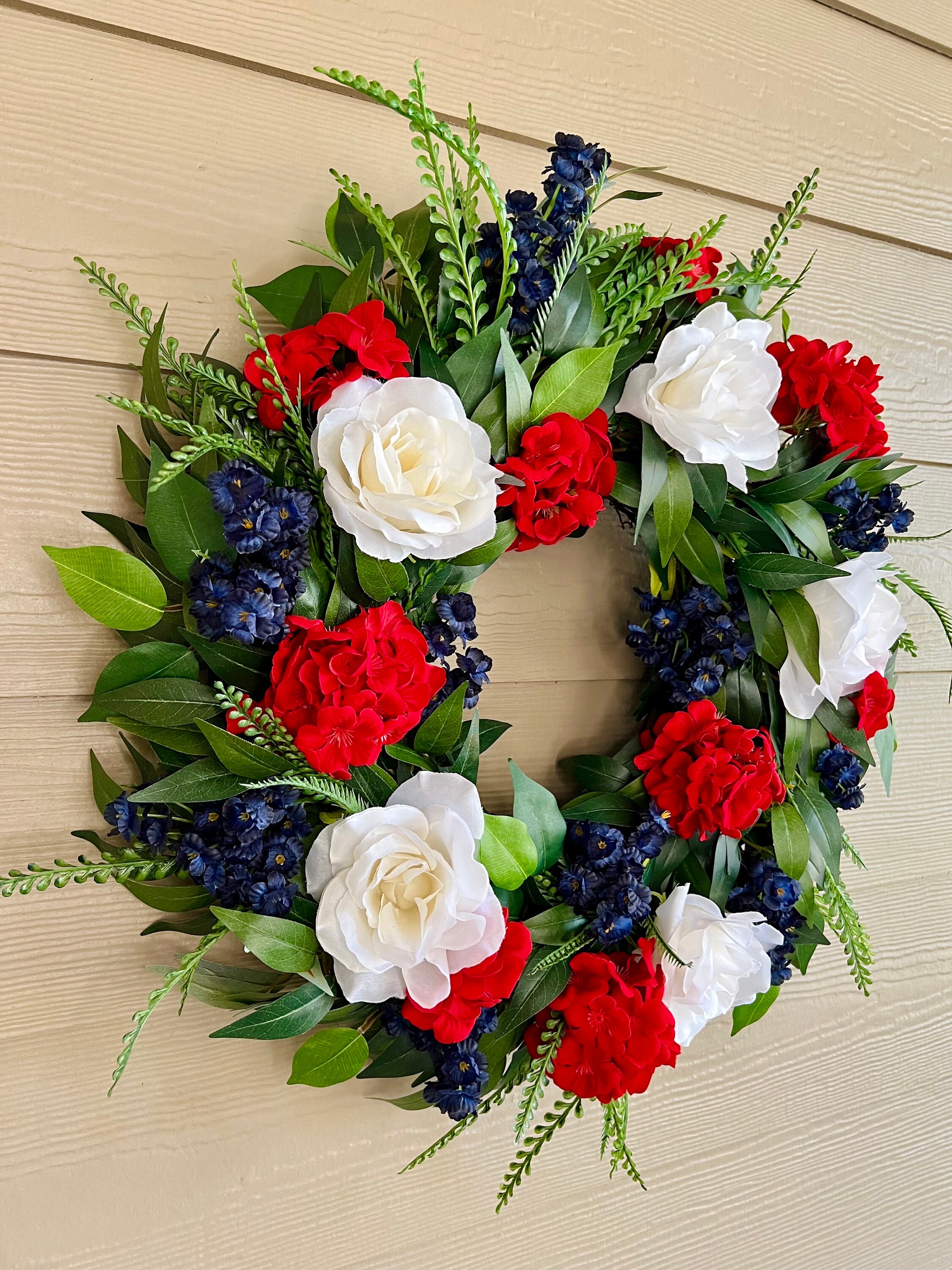 Patriotic Wreath for Front Door, Red White and Blue Wreath, 4th of July ...