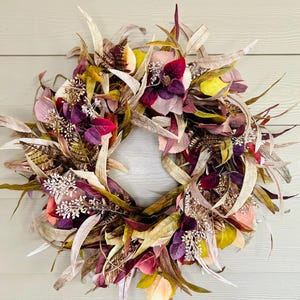 Autumn Eucalyptus Front Door Wreath, Rustic Brown and Burgundy Front Door Decor, Neutral Fall Porch, Gift for Her, Housewarming Gift