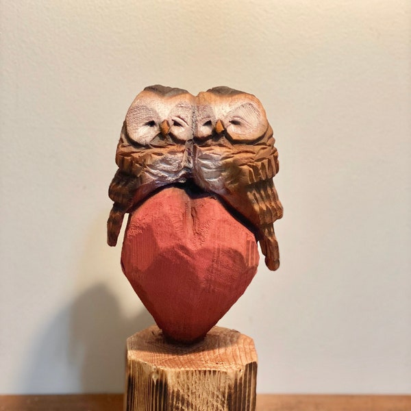 Owl Pair Love Chainsaw Carving