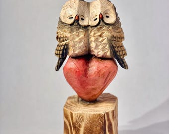Owl Pair Love Chainsaw Carving