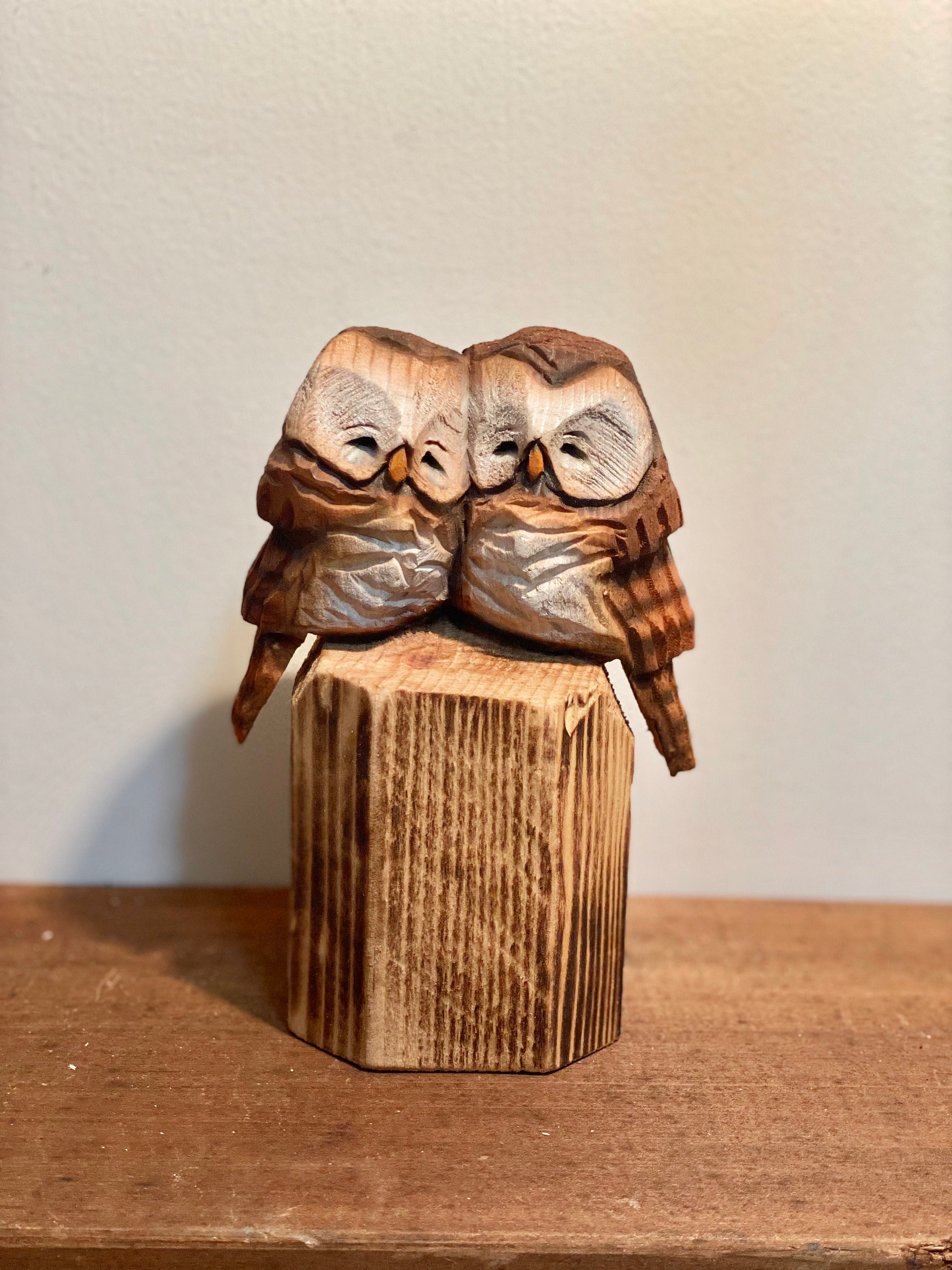 Owl Pair Chainsaw Carving