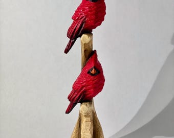 Male Cardinal Pair Chainsaw Carving
