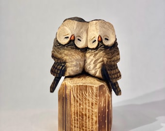 Owl Pair Chainsaw Carving